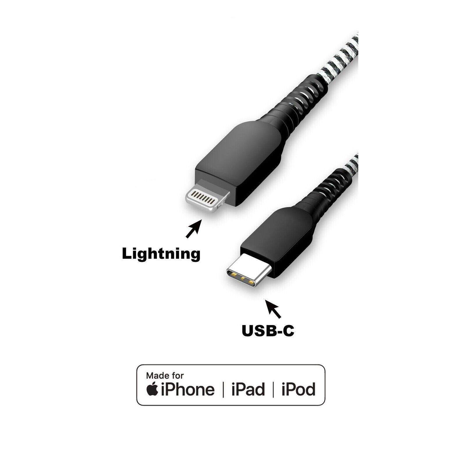 Onn Braided Lightning to USB-C Cable, Black/White (MFI Certified)