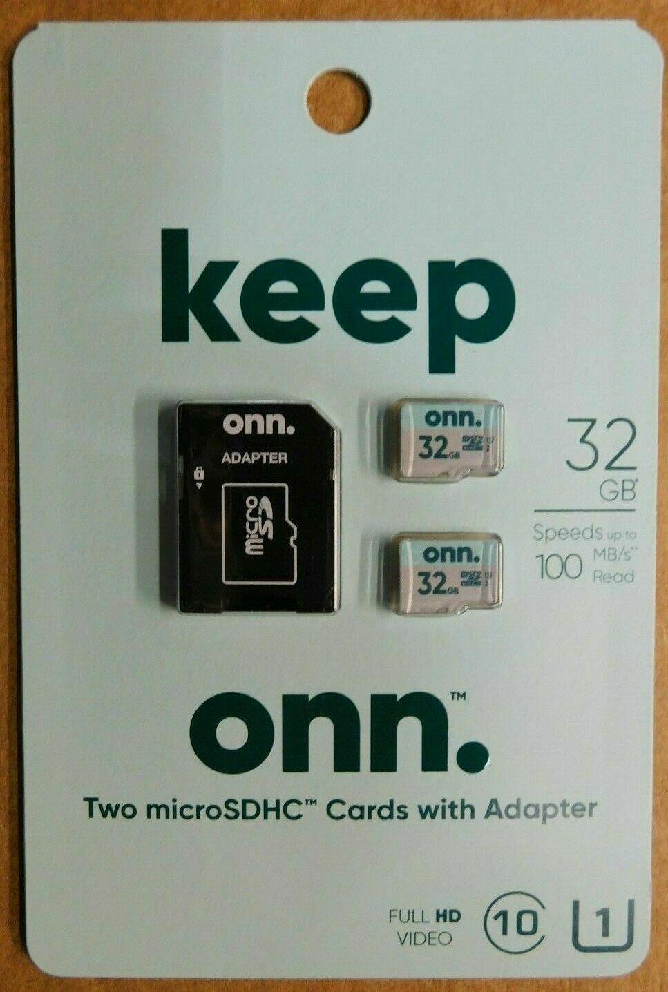 Onn 100006052 32GB Class 10 U1 Microsdhc Flash Memory Card, 2-Pack