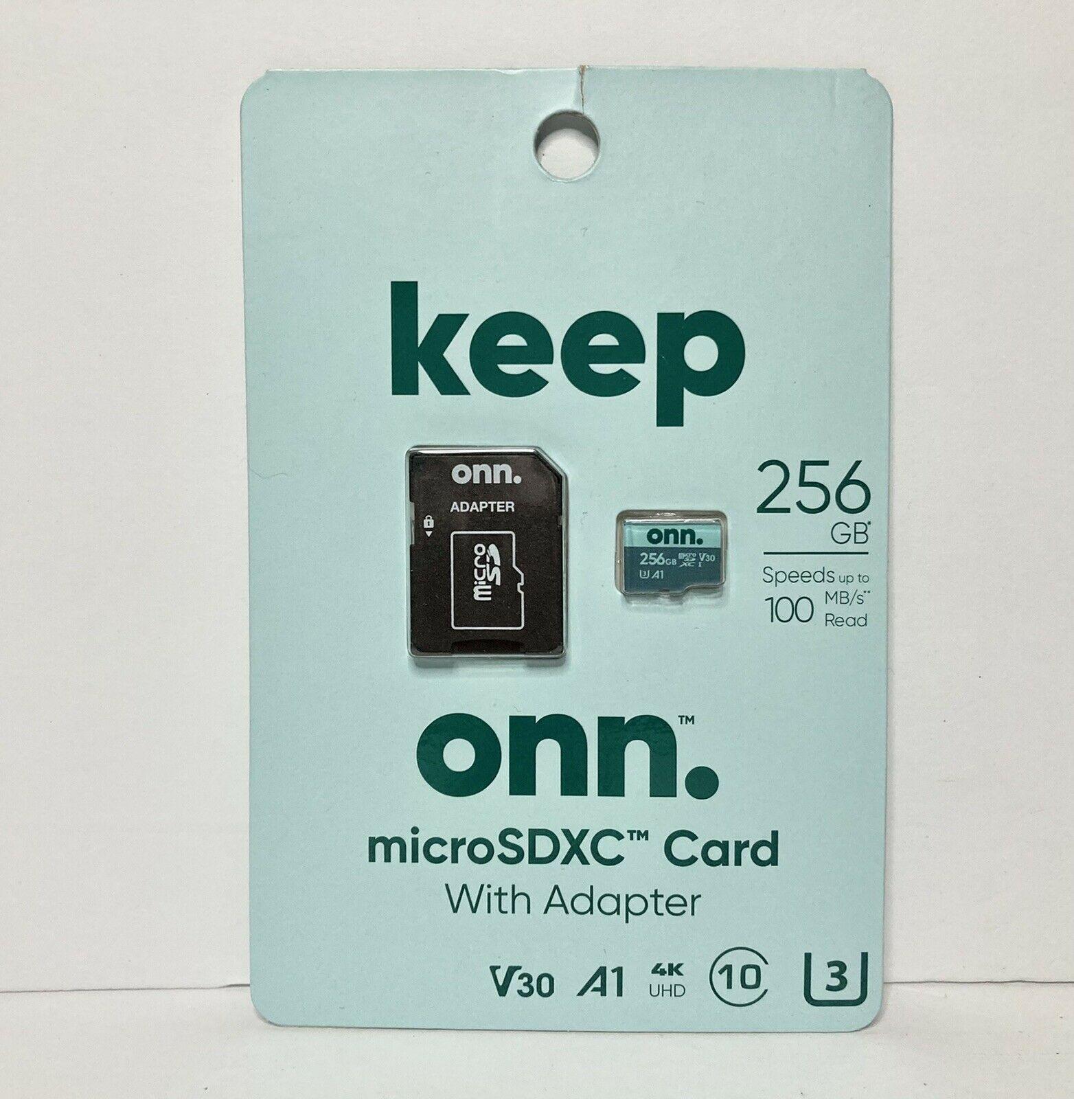 Onn 100006050 256GB Class 10 U3 V30 microSDXC Flash Memory Card