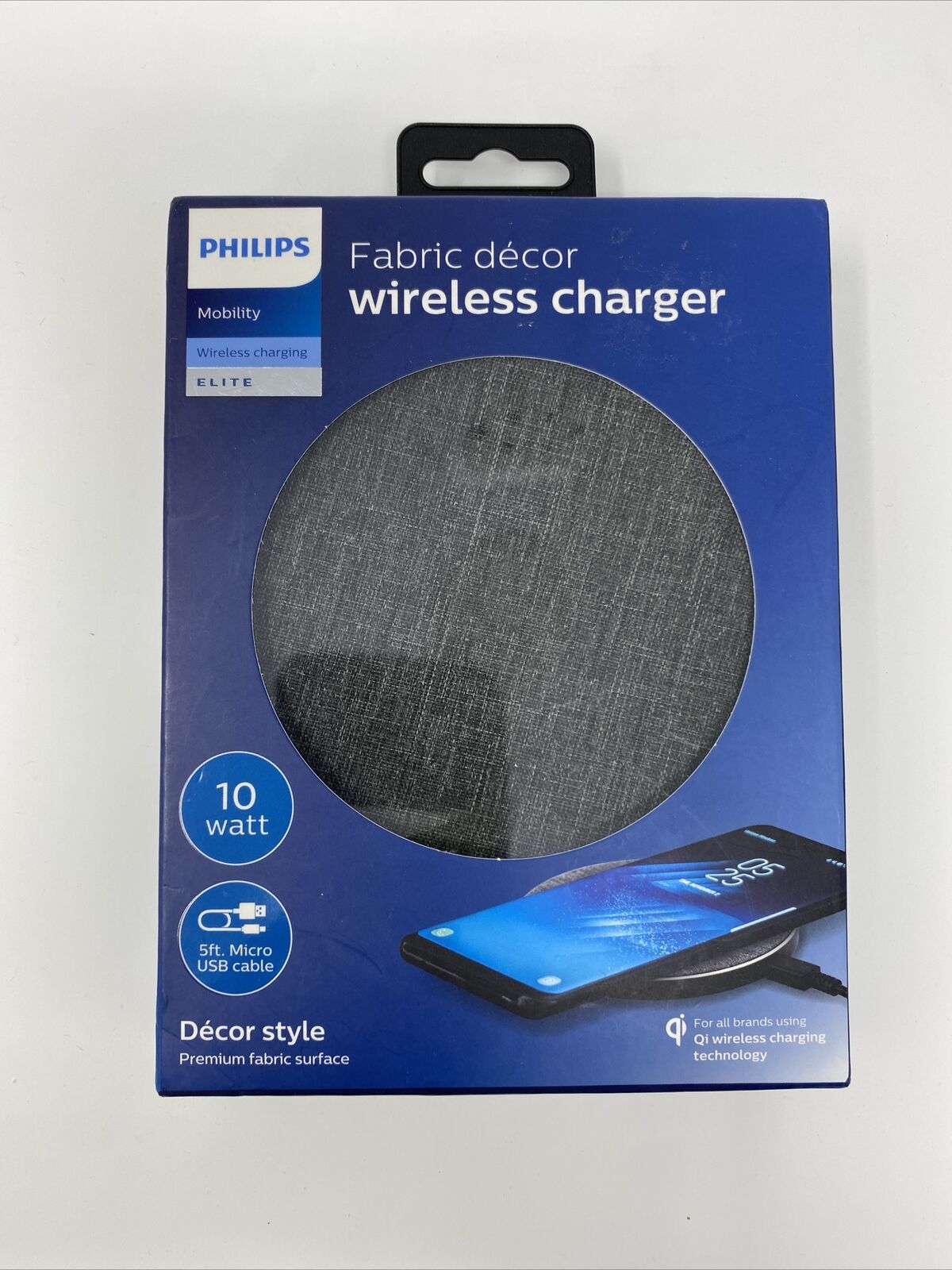 Philips Round Fabric Wireless QiCertified Phone Charger Gray