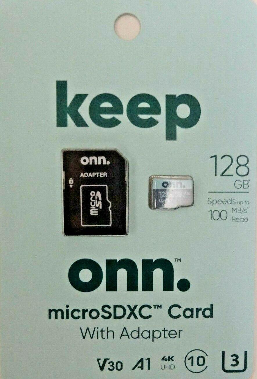 Onn 100006054 128GB Class 10 U3 V30 microSDXC Flash Memory Card GA