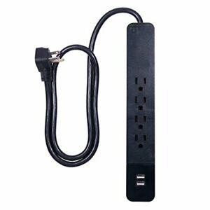 GE 37053 Pro Surge Protector, 4 Outlets, 2 USB Ports, 3' Cord, Black