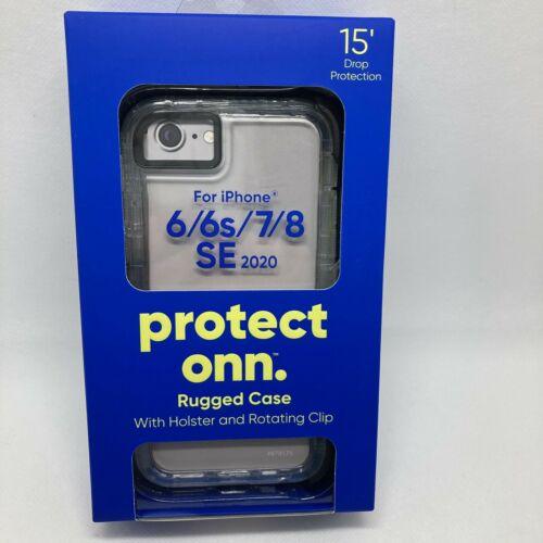 Onn Rugged Case with Built-In Antimicrobial, Clear, iPhone 6/6s/7/8/SE (2020)